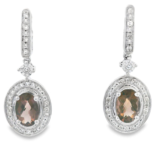Bids.com .88ct Quartz Diamond Dangle Earrings 10KT White Gold Earrings
