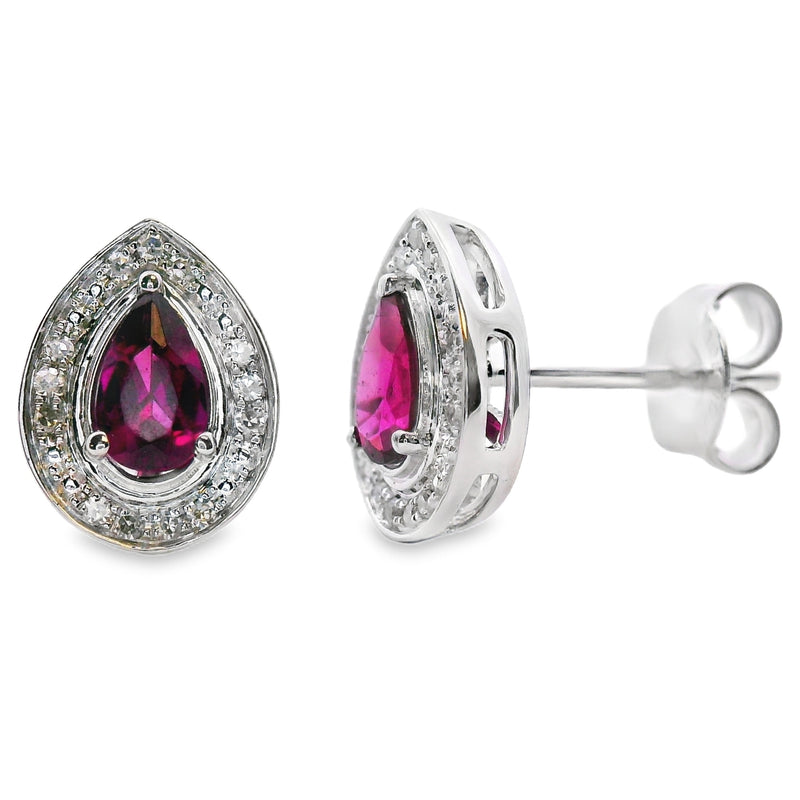 Bids.com Rhodolite Garnet Diamond Stud Earrings 10KT White Gold Earrings