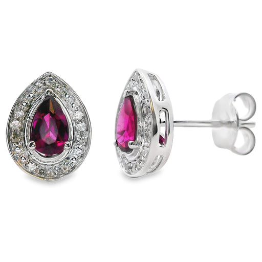 Bids.com Rhodolite Garnet Diamond Stud Earrings 10KT White Gold Earrings