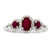 Bids.com 1.04ct Ruby Diamond 3 Stone Ring 14KT White Gold Rings