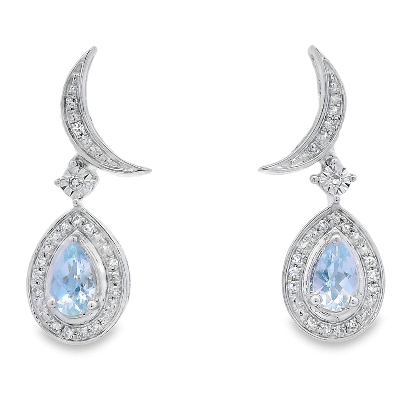 Bids.com Aquamarine Diamond Dangle Earrings 10KT White Gold Earrings