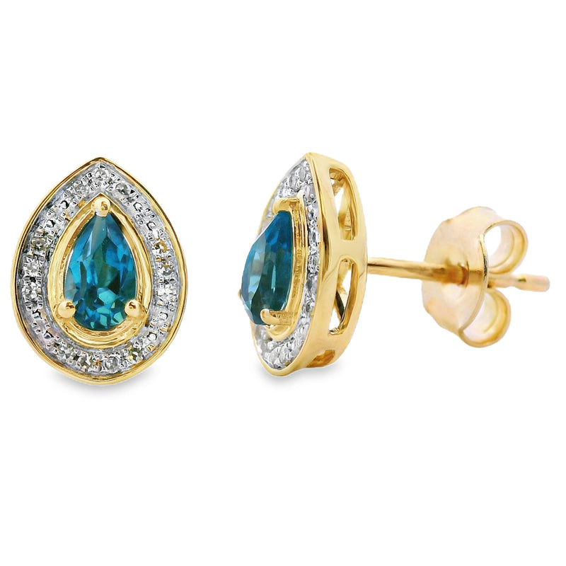 Bids.com .57ct London Blue Topaz Stud Earrings 10KT Yellow Gold Earrings