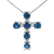 Bids.com .32ct Sapphire Cross Religious Pendant 10KT White Gold Pendants