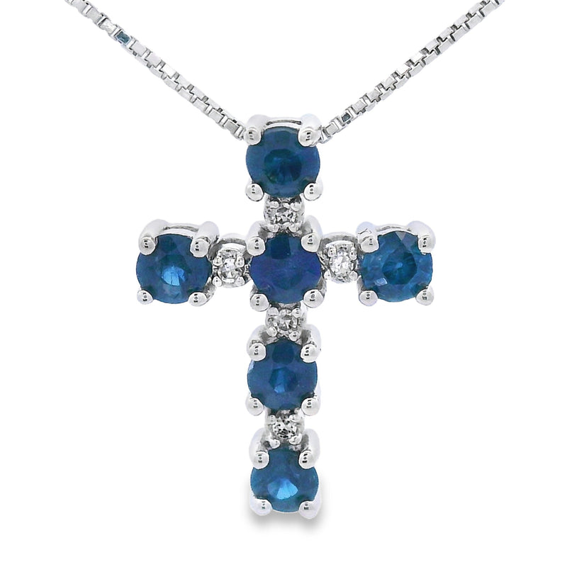 Bids.com .32ct Sapphire Cross Religious Pendant 10KT White Gold Pendants