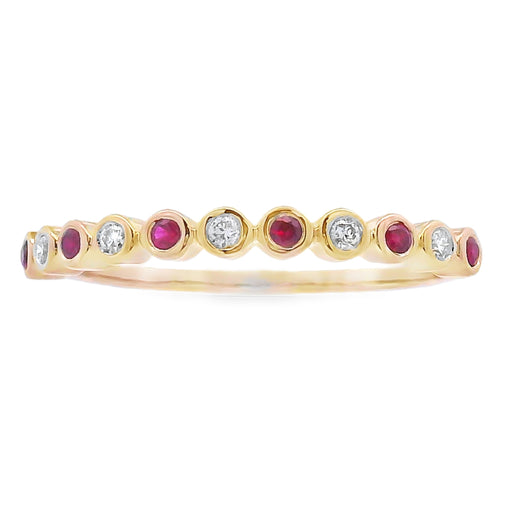 Bids.com .13ct Ruby Diamond stackable band set 14KT Yellow Gold Rings