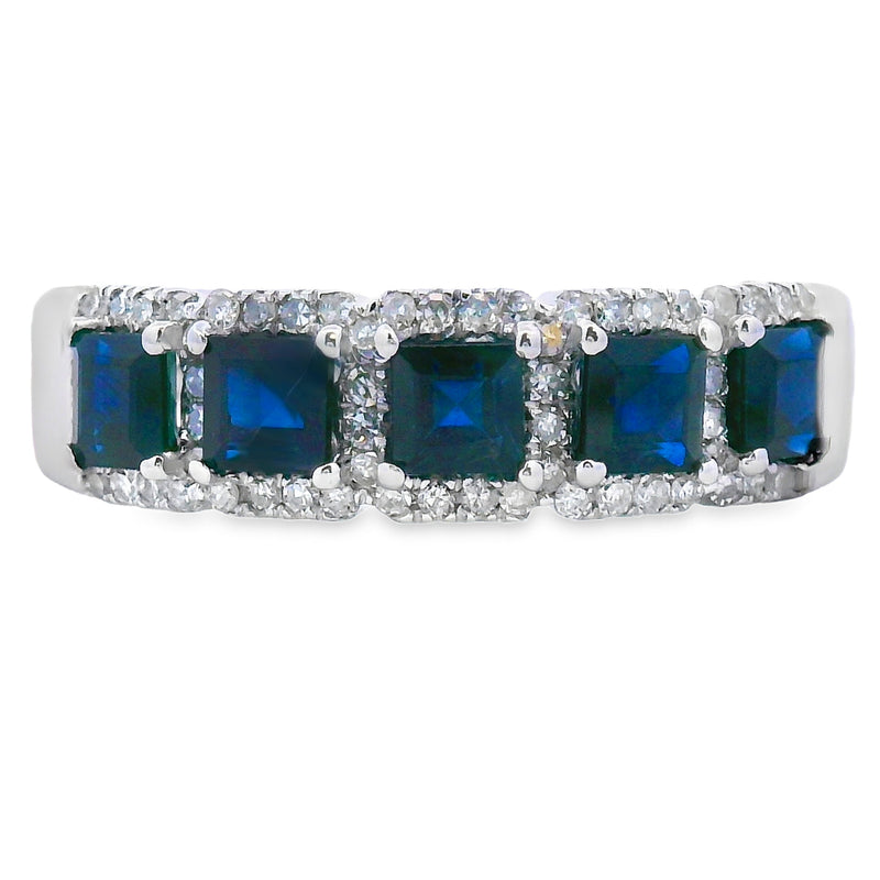 Bids.com Sapphire Diamond Wedding Band Ring 10KT White Gold Rings