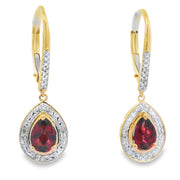 Bids.com 1.05ct Garnet Diamond Dangle Earrings 10KT Yellow Gold Earrings