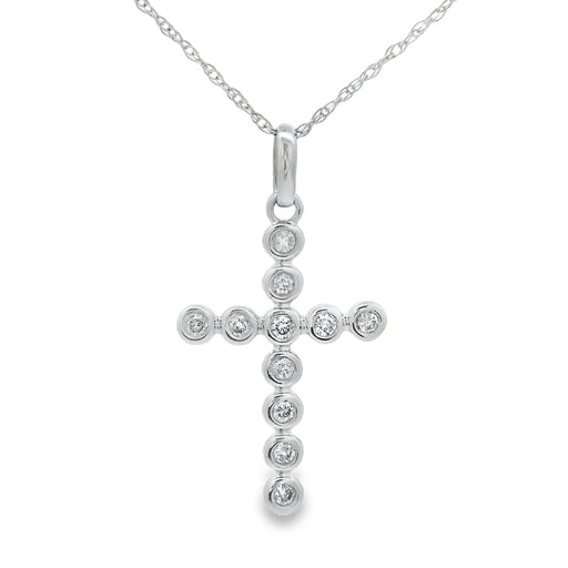 Bids.com .15ct Diamond Cross Religious Pendant 14KT White Gold Pendants