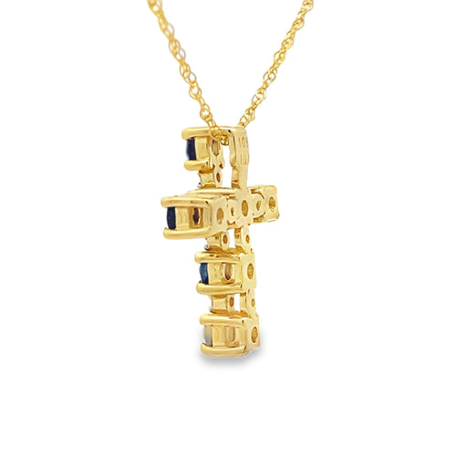 Bids.com .32ct Sapphire Cross Religious Pendant 10KT Yellow Gold Pendants