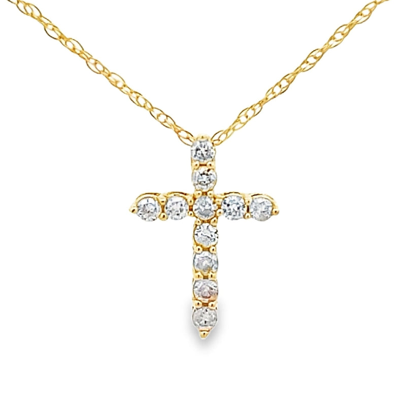 Bids.com .12ct Diamond Cross Religious Pendant 14KT Yellow Gold Pendants