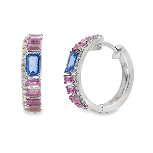 Bids.com Multi Sapphire Diamond Hoop Earrings 14KT White Gold Earrings