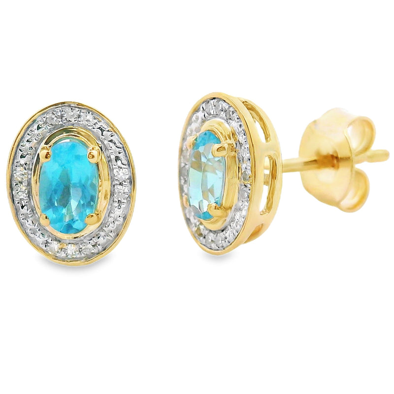 Bids.com .62ct Blue Topaz Diamond Earrings 10KT Yellow Gold Earrings