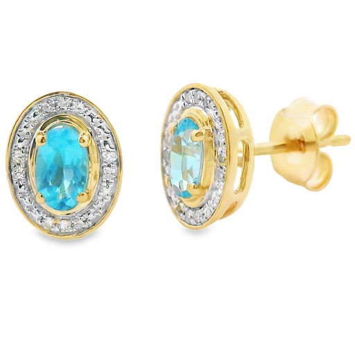 Bids.com .62ct Blue Topaz Diamond Earrings 10KT Yellow Gold Earrings