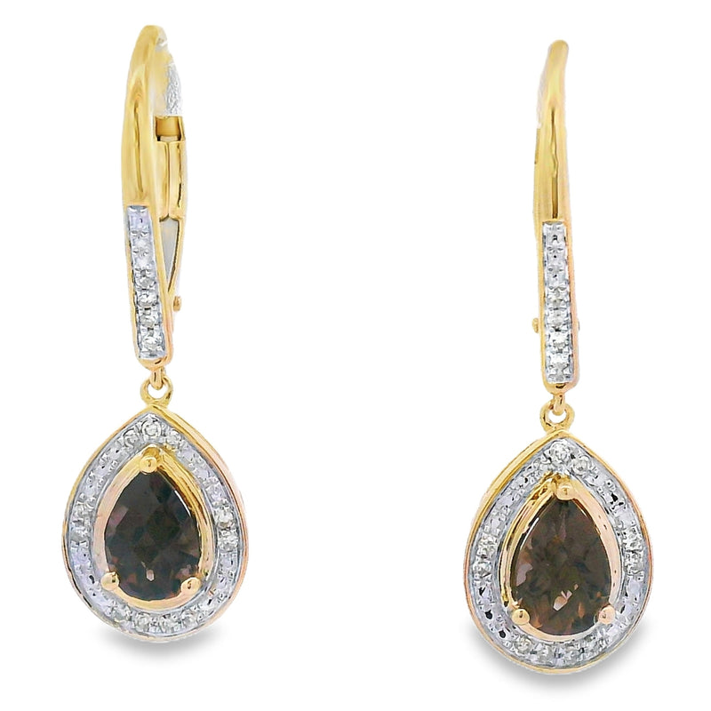 Bids.com .87ct Quartz Diamond Dangle Earrings 10KT Yellow Gold Earrings