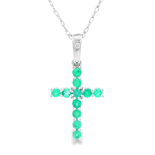 Bids.com .20ct Emerald Cross Religious Pendant 14KT White Gold Pendants