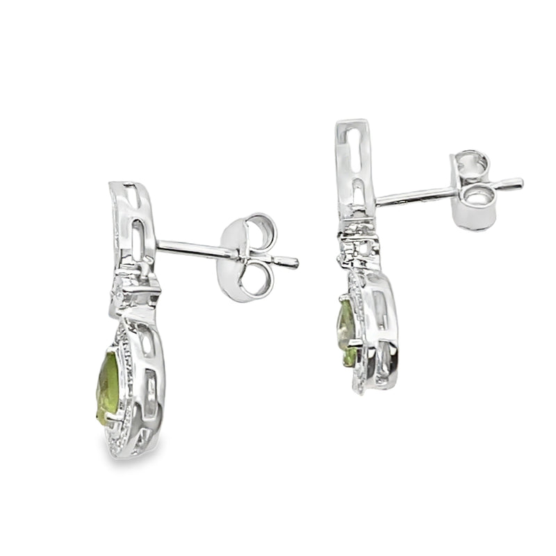 Bids.com .52ct Peridot Diamond Dangle Earrings 10KT White Gold Earrings