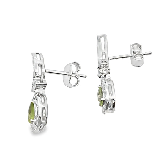 Bids.com .52ct Peridot Diamond Dangle Earrings 10KT White Gold Earrings