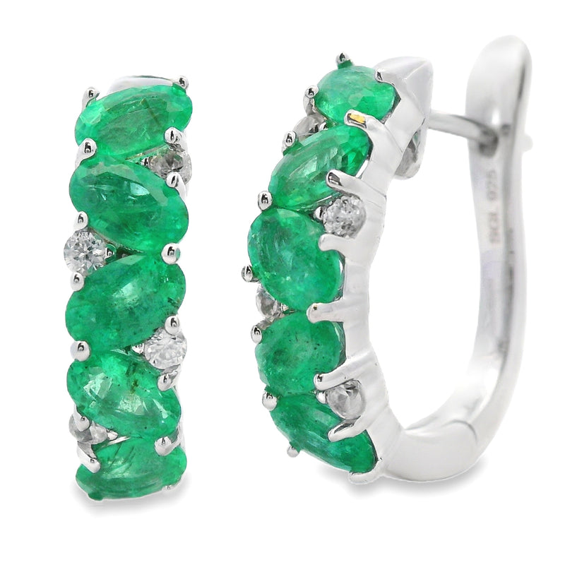 Bids.com 2.50ct Emerald Zircon Hoop Earrings Sterling Silver Earrings