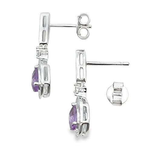 Bids.com .88ct Amethyst Diamond Dangle Earrings 10KT White Gold Earrings