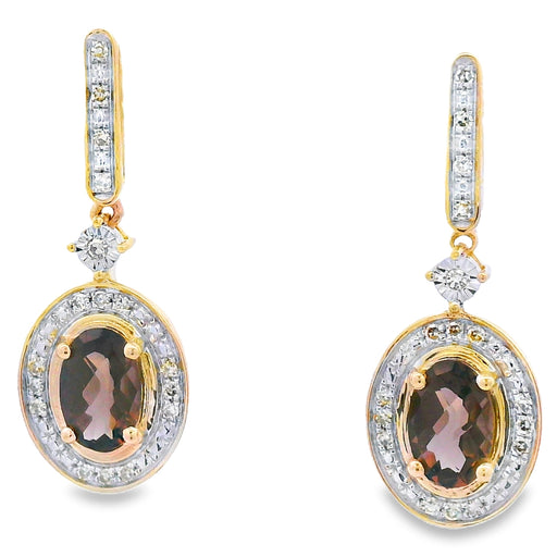 Bids.com .88ct Quartz Diamond Dangle Earrings 10KT Yellow Gold Earrings