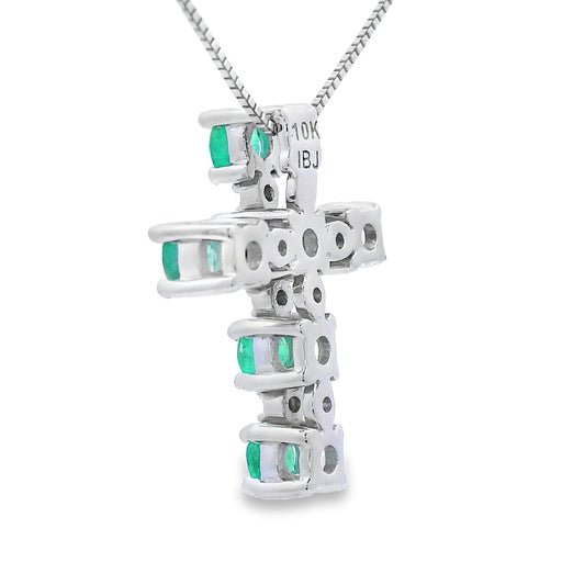 Bids.com Emerald Diamond Cross Religious Pendant 10KT White Gold Pendants