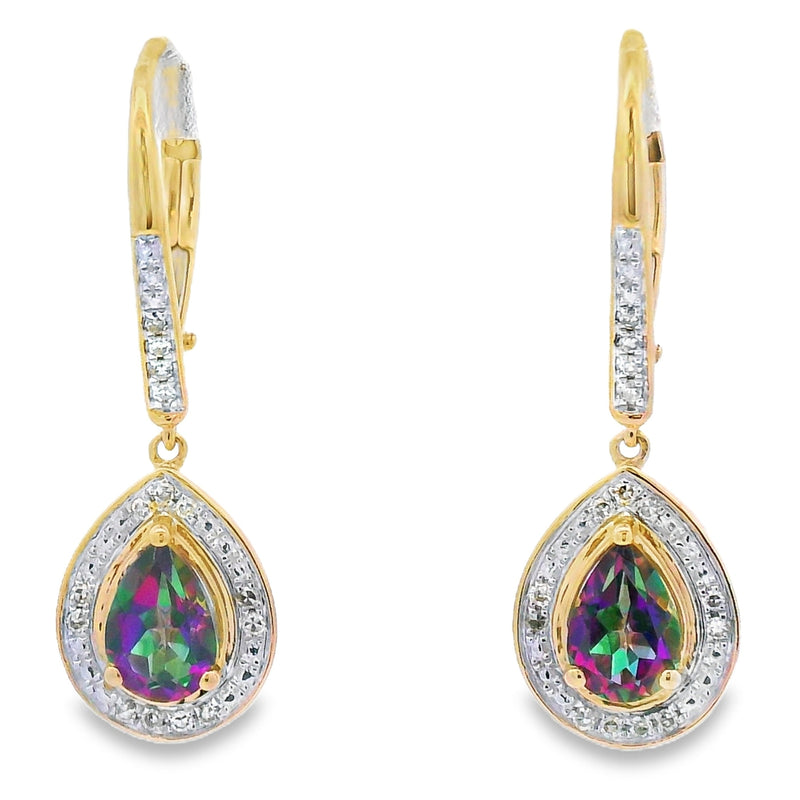 Bids.com Mystic Fire Topaz Dangle Earrings 10KT Yellow Gold Earrings