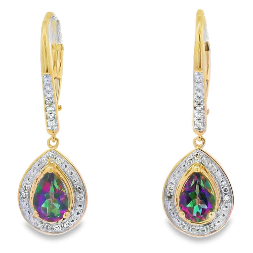 Bids.com Mystic Fire Topaz Dangle Earrings 10KT Yellow Gold Earrings