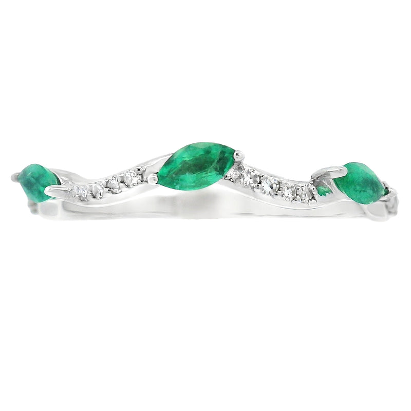Bids.com Emerald Diamond stackable band set 14KT White Gold Rings