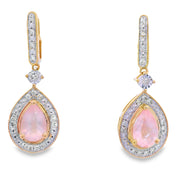 Bids.com Rose Quartz Diamond Dangle Earrings 10KT Yellow Gold Earrings