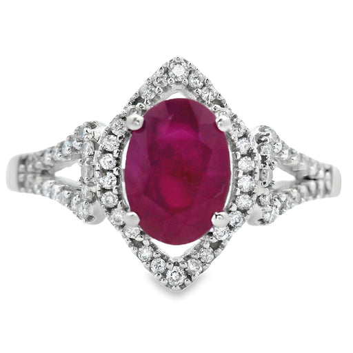 Bids.com 1.26ct Ruby Diamond Ring 14KT White Gold Rings