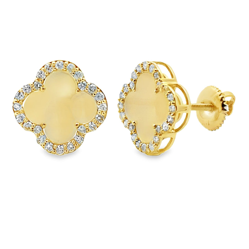 Bids.com .40ct Mother of Pearl Diamond Earrings 14KT Yellow Gold Earrings