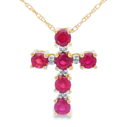 Bids.com Ruby Diamond Cross Religious Pendant 10KT Yellow Gold Pendants