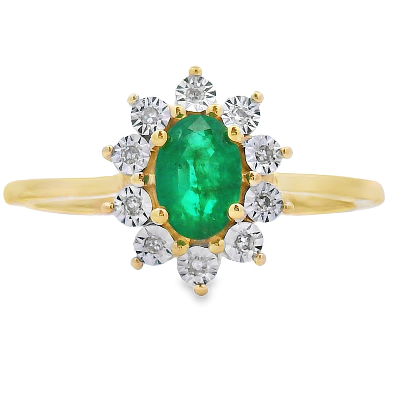 Bids.com .43ct Emerald Diamond Ring 10KT Yellow Gold Rings