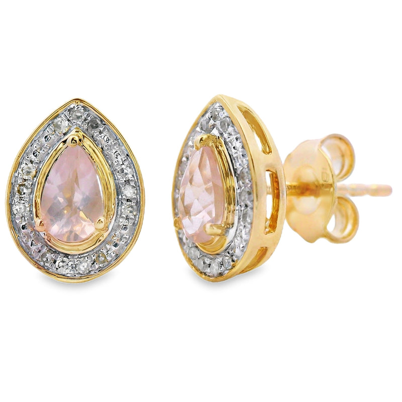 Bids.com Rose Quartz Diamond Stud Earrings 10KT Yellow Gold Earrings