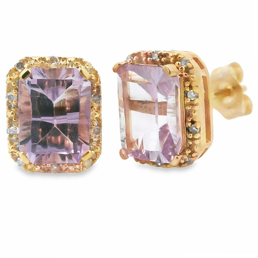 Bids.com 1.15ct Amethyst Diamond Earrings 10KT Yellow Gold Earrings