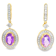 Bids.com .93ct Amethyst Diamond Dangle Earrings 10KT Yellow Gold Earrings