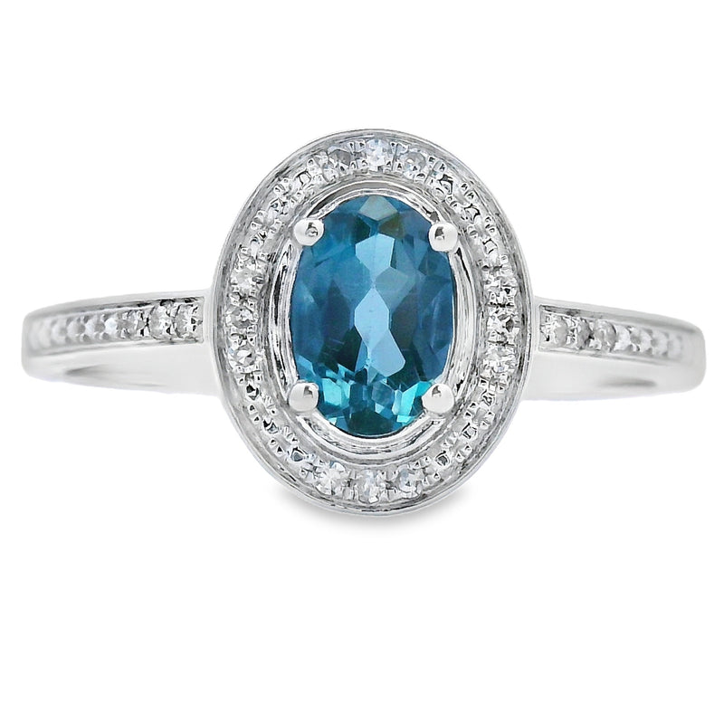 Bids.com .63ct London Blue Topaz Diamond Ring 10KT White Gold Rings