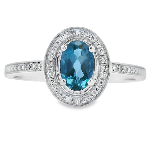 Bids.com .63ct London Blue Topaz Diamond Ring 10KT White Gold Rings