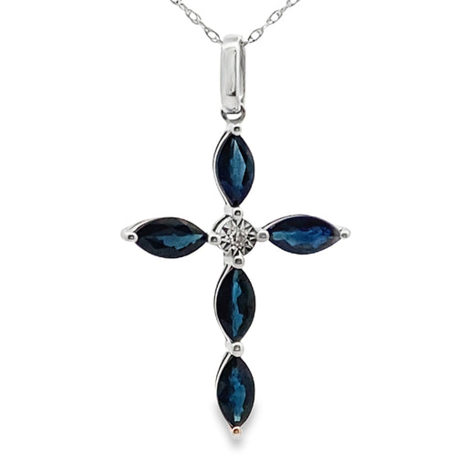 Bids.com 1.73ct Sapphire Cross Religious Pendant 10KT White Gold Pendants