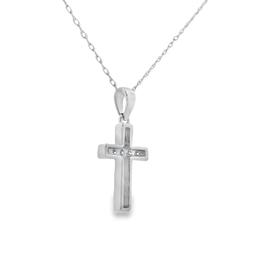 Bids.com .12ct Diamond Cross Religious Pendant 14KT White Gold Pendants