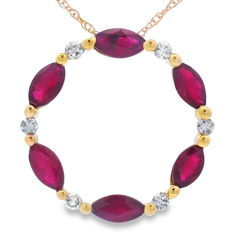 Bids.com Ruby Diamond Circle of Love Pendant 10KT Yellow Gold Pendants