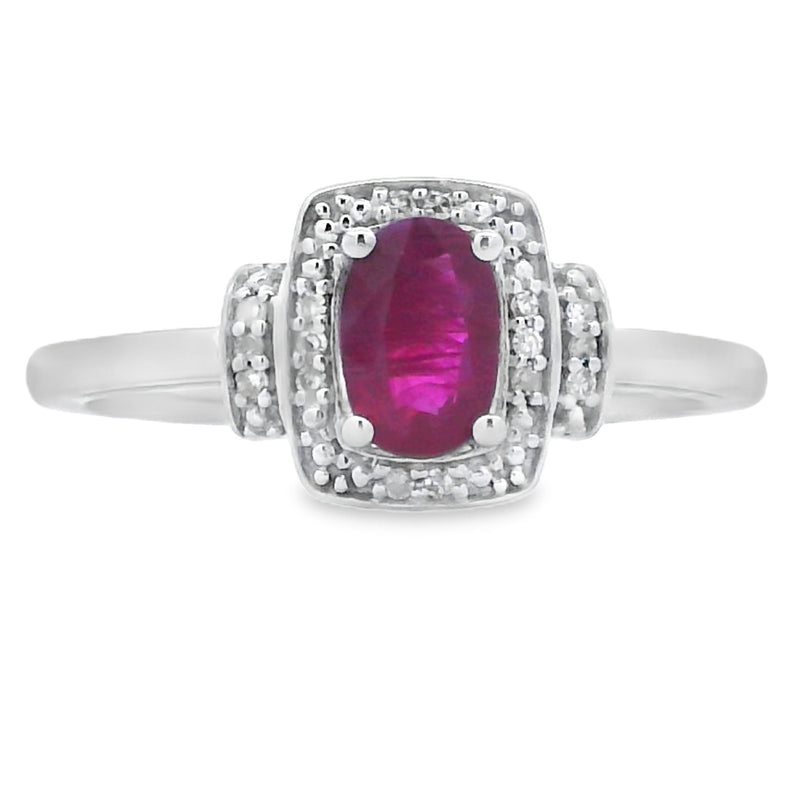 Bids.com .65ct Ruby Diamond Ring 10KT White Gold Rings