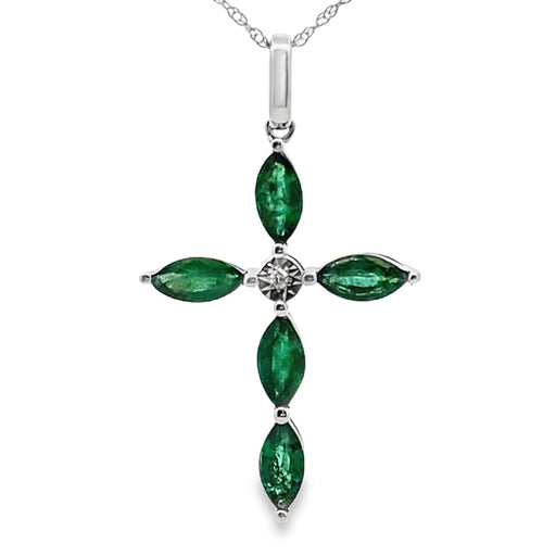 Bids.com Emerald Diamond Cross Religious Pendant 10KT White Gold Pendants White Smoke 18