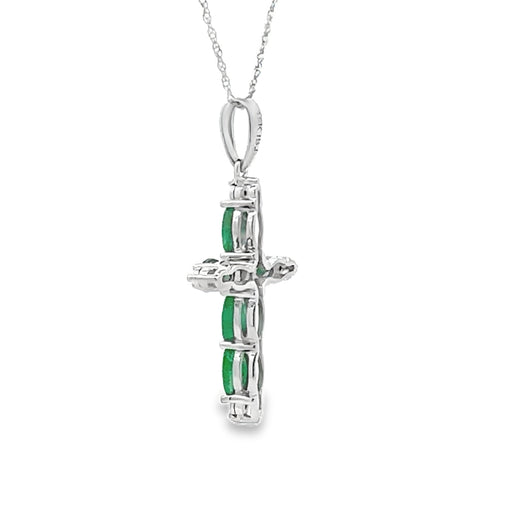 Bids.com Emerald Diamond Cross Religious Pendant 10KT White Gold Pendants