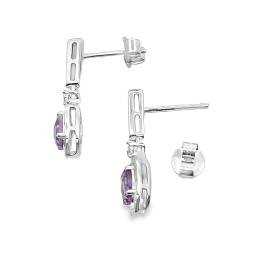 Bids.com .93ct Amethyst Diamond Dangle Earrings 10KT White Gold Earrings