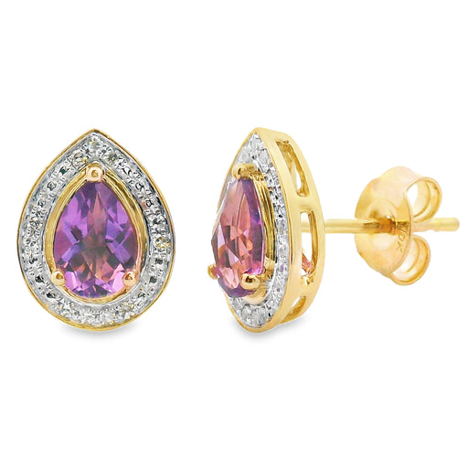 Bids.com .90ct Amethyst Diamond Dangle Earrings 10KT Yellow Gold Earrings