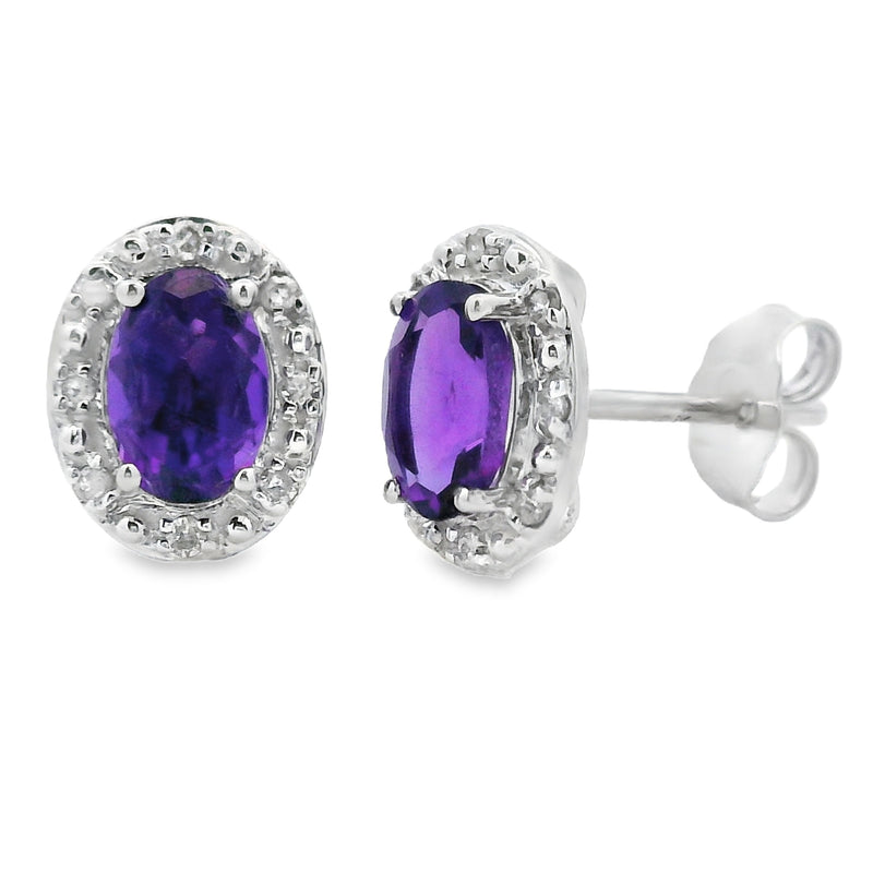Bids.com .99ct Amethyst Diamond Earrings 10KT White Gold Earrings