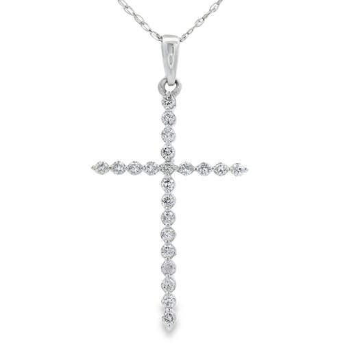 Bids.com .21ct Diamond Cross Religious Pendant 14KT White Gold Pendants