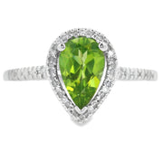 Bids.com 1.10ct Peridot Diamond Ring 14KT White Gold Rings