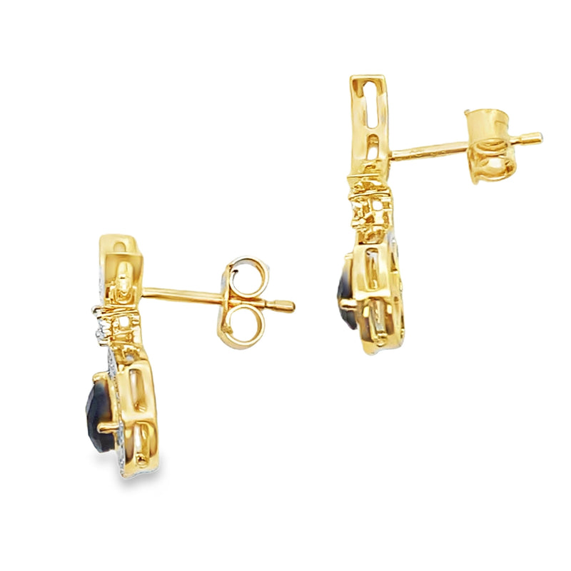 Bids.com .55ct Onyx Diamond Dangle Earrings 10KT Yellow Gold Earrings